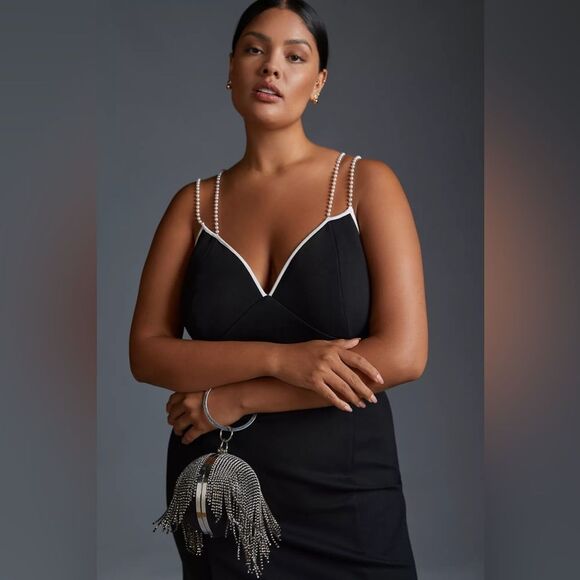 MAEVE ANTHROPOLOGIE PEARL STRAP DRESS NWT BLACK SIZE 3X MIDI - Picture 3 of 6